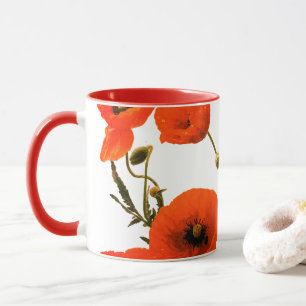 Orangerote florale Mohn-Wasserfarben-Blumen-Gesche Tasse