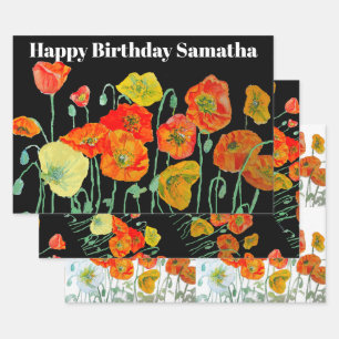 Orangerote Klatschmohn-Blumen-Wasserfarbe-Frauen-G Geschenkpapier Set