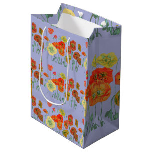 Orangerote Klatschmohn-Malven-Violett-Wasserfarbe Mittlere Geschenktüte