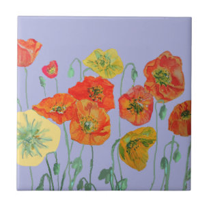 Orangerote Klatschmohn Mohnblumen Wasserfarbe-Blum Fliese