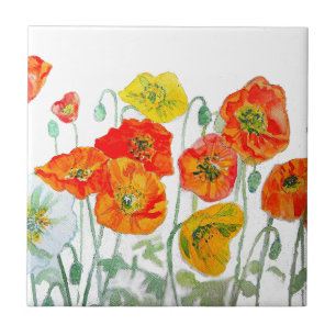 Orangeroter Klatschmohn-Wasserfarben-Blumenmuster- Fliese