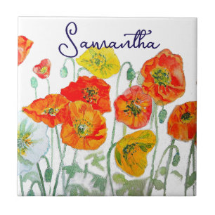 Orangerotes Klatschmohn-Blumenmuster Danke Fliese