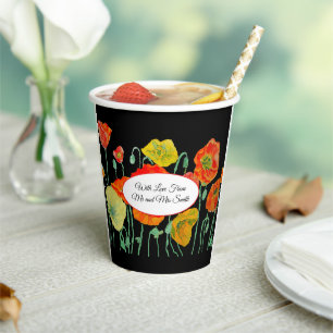 Orangerotes Klatschmohn-Blumenmuster Wasserfarbe H Pappbecher