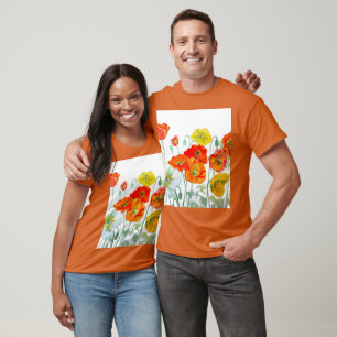 Orangerotes Klatschmohn-Blumenmuster Wasserfarbe H T-Shirt