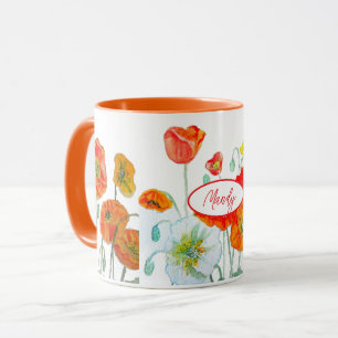 Orangerotes Mohnblumen-Muster-Wasserfarben-Tasse Tasse