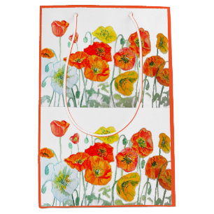 Orangerotes Mohnblumenmuster Wasserfarbe Mittlere Geschenktüte