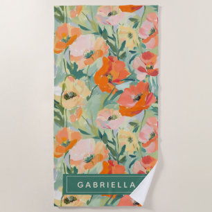 Oranges Abstraktes Mohnblumen-Blumenmuster Persona Strandtuch