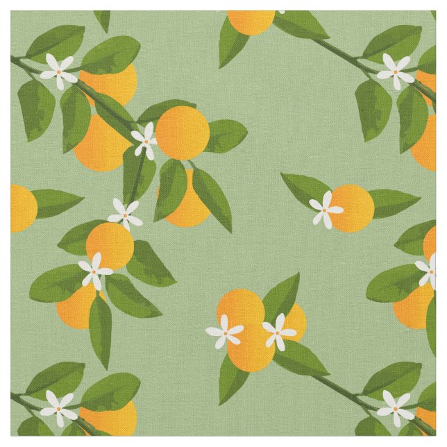 Oranges and Leaves Citrus Fruit Pattern Stoff (Nahaufnahme)
