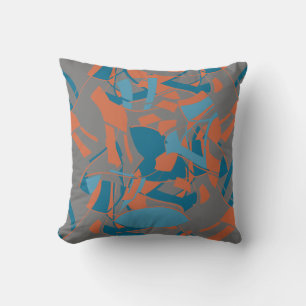 Oranges Aqua Türkis Wirbeldesign auf Holzkohle Kissen
