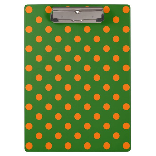 Oranges Auf Grünem Polka-Punkte-Musterdesign  Klemmbrett (Vorderseite)