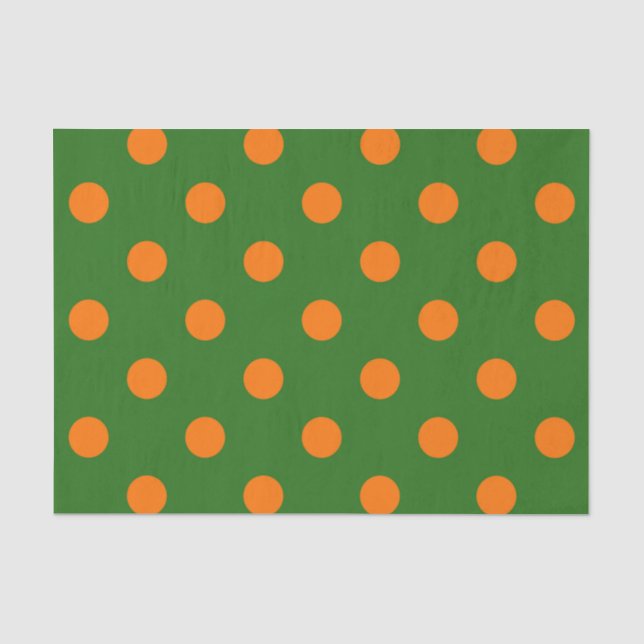Oranges Auf Grünem Polka-Punkte-Musterdesign  Seidenpapier (Vorderseite)