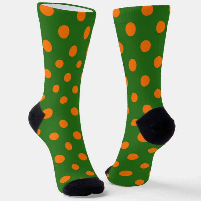 Oranges Auf Grünem Polka-Punkte-Musterdesign  Socken (Von Creator hochgeladen)