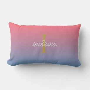 Oranges Blau Ombre Modernes Monogramm Schrift Name Lendenkissen