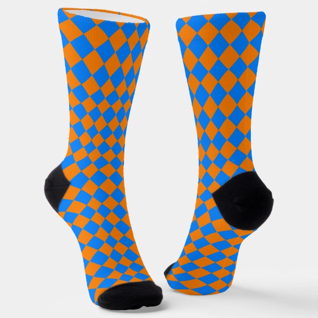 Oranges Blaues Schachbrett-Diamantmuster Socken (Gewinkelt)