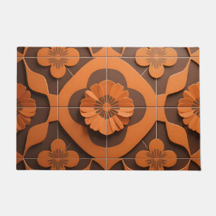 Oranges Blumenmedaillon geometrisches Fliesenmuste Fußmatte