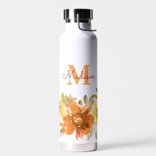 Oranges Blumenmonogramm Namensgeschenk Trinkflasche