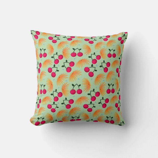 Oranges Blüten-Kirsch-Muster | Süßes Mädchen-Fruch Kissen (Vorderseite)