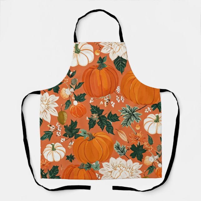 Oranges Boho-Kürbis-Herbst-Blumenmuster Schürze (Vorderseite)