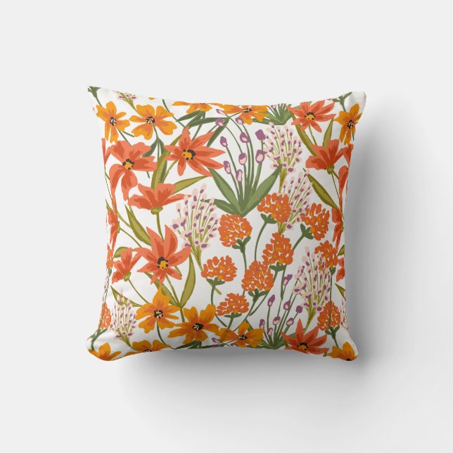 Oranges botanisches Wildblumenmuster  Kissen (Vorderseite)