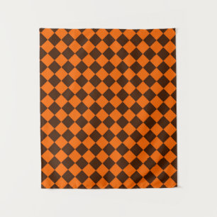 Oranges Braunes Diamant-Karo-Muster Wandteppich