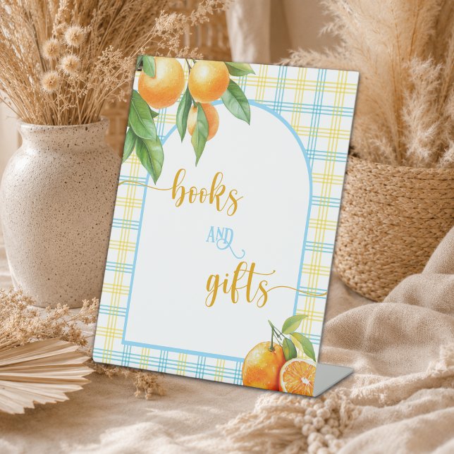 Oranges Bücher und Geschenke Blau Sockelschild (Von Creator hochgeladen)