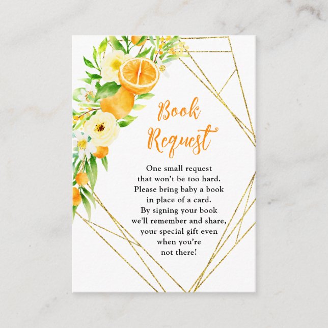 Oranges Citrus Baby Shower Book Request Begleitkarte (Vorderseite)