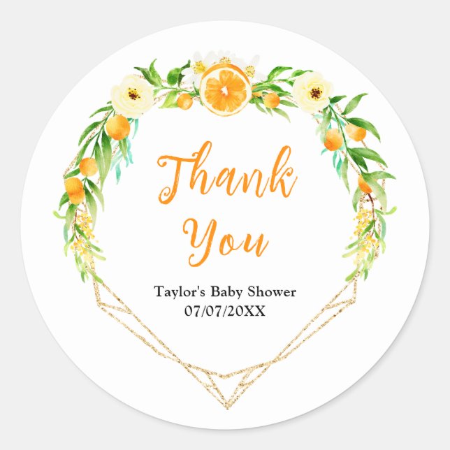 Oranges Citrus Baby Shower Thank You Runder Aufkleber (Vorderseite)