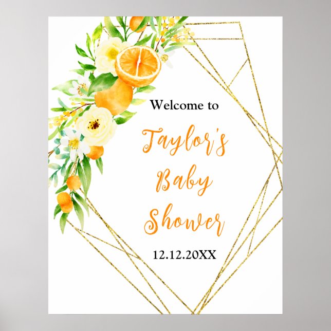 Oranges Citrus Baby Shower Welcome Sign Poster (Vorne)