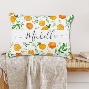 Oranges Citrus Sommer Blumen Botanisches Muster Dekokissen