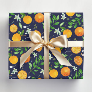 Oranges Citrus Sommer Blumen Botanisches Muster Geschenkpapier