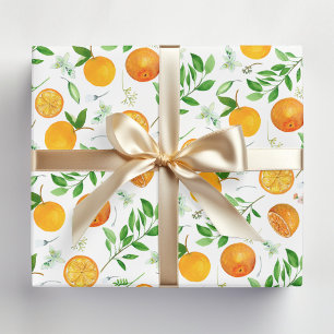 Oranges Citrus Sommer Blumen Botanisches Muster Geschenkpapier Set