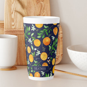 Oranges Citrus Sommer Blumen Botanisches Muster Milchtasse