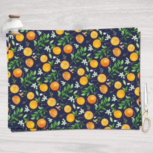 Oranges Citrus Sommer Floral Botanisches Muster Seidenpapier