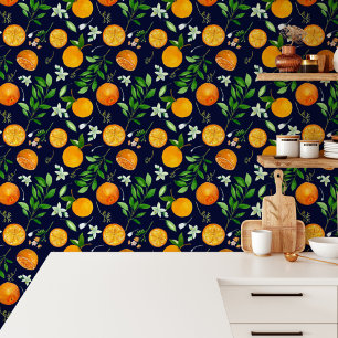 Oranges Citrus Sommer Floral Botanisches Muster Tapete