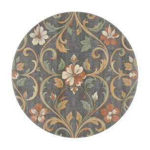 Oranges Creme Blumen Damast Muster Ornamentales Sc Schneidebrett