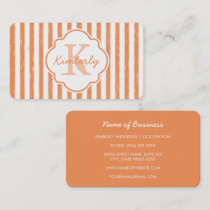 Oranges Design mit Streifen und Monogramm Name Visitenkarte