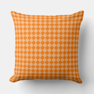 Oranges Diamantmuster mit Schachbrett Kissen