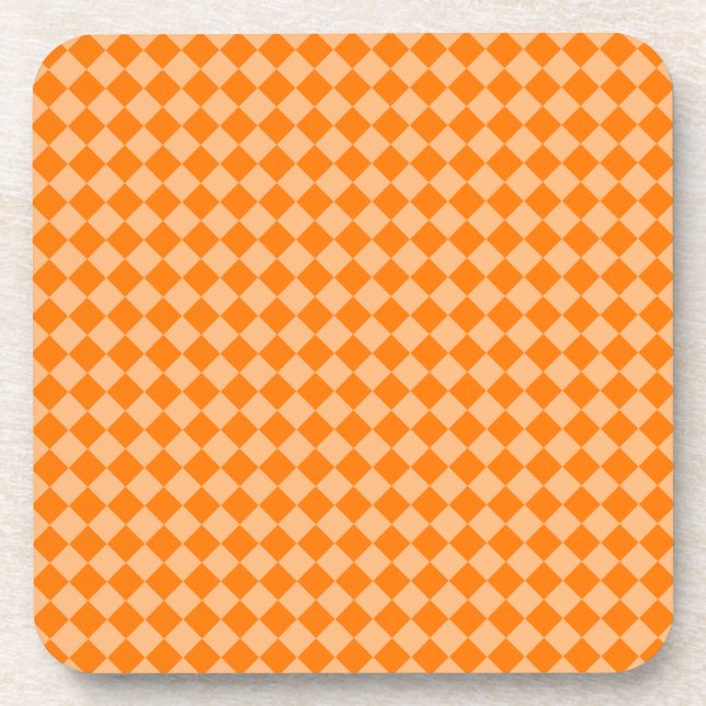 Oranges Diamantmuster mit Schachbrettmuster Getränkeuntersetzer (Vorderseite)