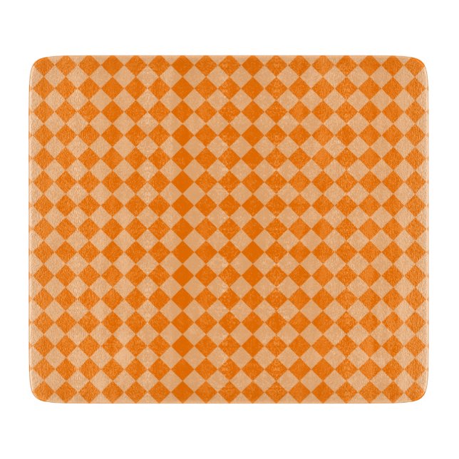 Oranges Diamantmuster mit Schachbrettmuster Schneidebrett (Vorderseite)