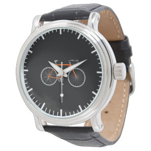 Oranges Fahrrad auf Schwarz Armbanduhr