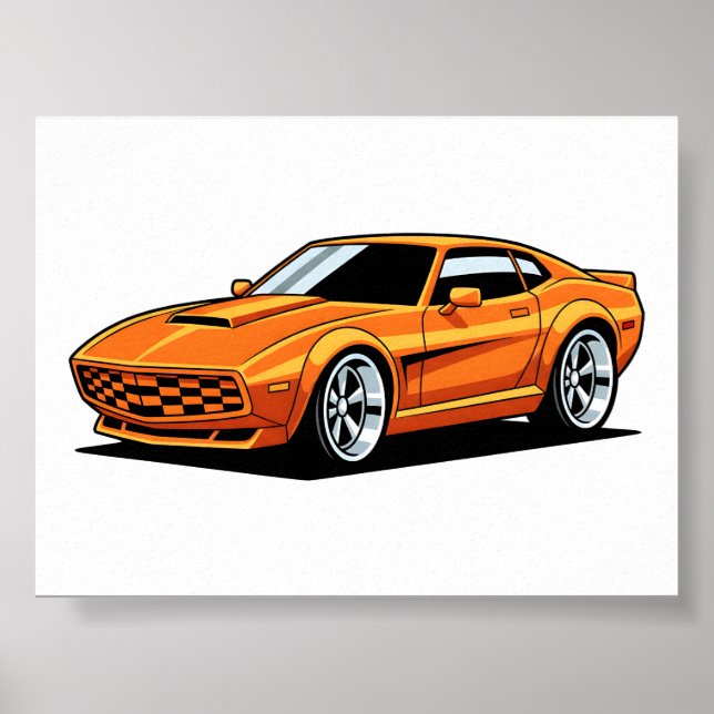 Oranges Fahrzeug im Cartoon-Stil Poster (Vorne)