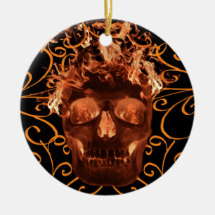 Oranges Flamingo-Totenkopf-Ornament Keramik Ornament
