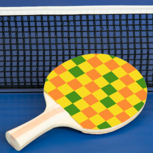 Oranges Gelb Grün Kariertes Musterdesign Tischtennis Schläger