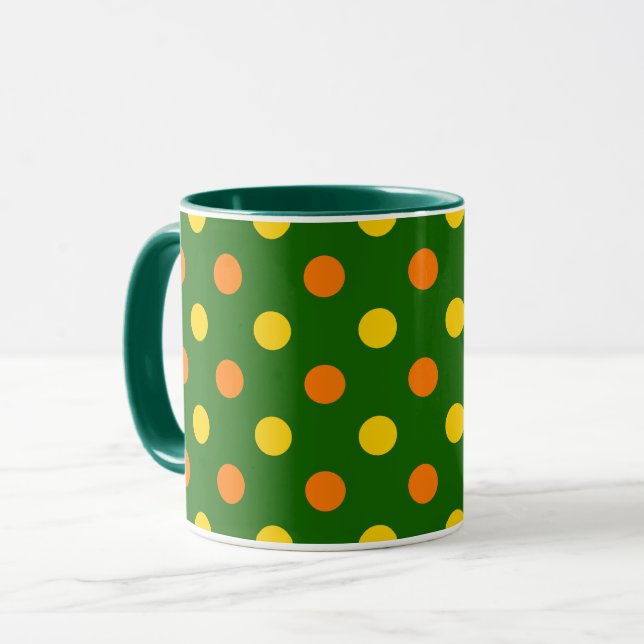 Oranges Gelb Grün Polka Punkte Design  Tasse (Vorderseite Links)