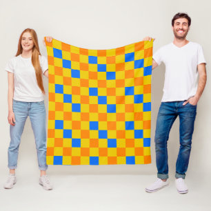 Oranges Gelbes Blaues Karomuster-Design Fleecedecke