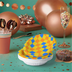 Oranges Gelbes Blaues Karomuster-Design Pappteller