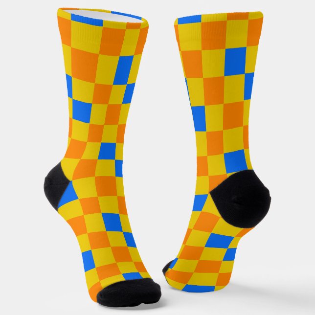 Oranges Gelbes Blaues Karomuster-Design  Socken (Gewinkelt)