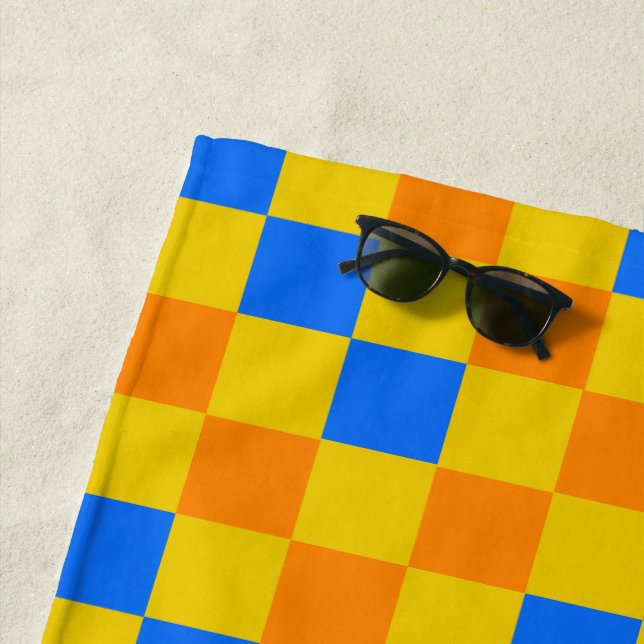 Oranges Gelbes Blaues Karomuster-Design  Strandtuch (Beispiel)