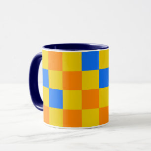 Oranges Gelbes Blaues Karomuster-Design  Tasse