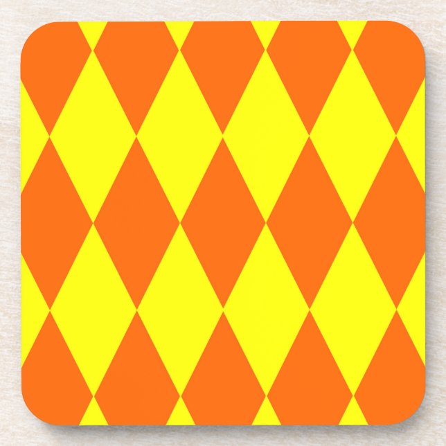 Oranges Gelbes Harlekin-Karodesign  Getränkeuntersetzer (Vorderseite)